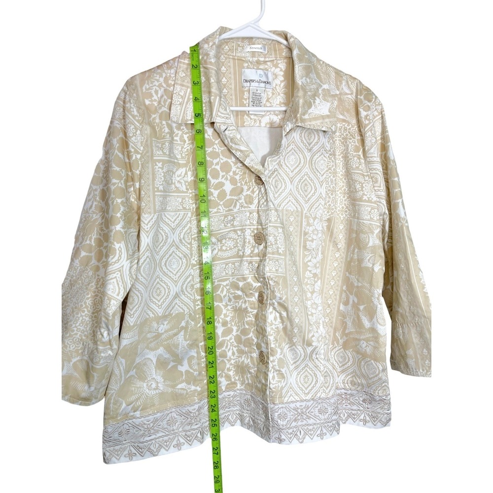 Drapers & Damon 18 Beige Button Up Jacket/Blazer Floral Embroidered Boho Coastal - Picture 3 of 8
